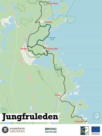Karta Jungfruleden - en cykelled från Axmar bruk till Harkskär
